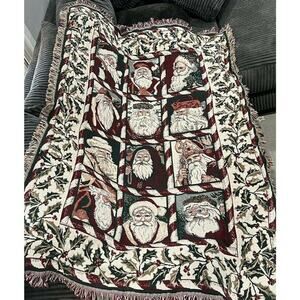 Goodwin Weavers Christmas 12 Santas Saint Nicholas Holiday Throw Blanket 68"x46"